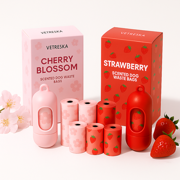 Cherry Blossom & Strawberry Scented Dog Waste Bags with Dispenser