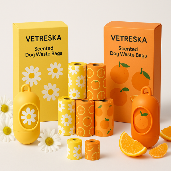 Tangerine & Daisy Scented Dog Waste Bags with Dispenser