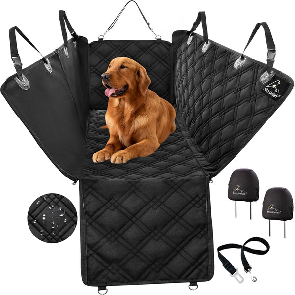 Dog Seat Covers with Unique Design & Entire Car Protection-Doors,Headrests & Backseat. Extra Durable Zippered Side Flap, Waterproof Pet Seat Cover + Seat Belt & 2 Headrest Protectors