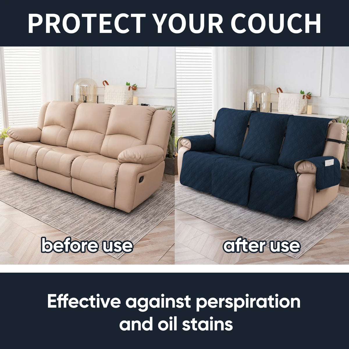 Non-Slip Recliner Sofa Covers 3 Seaters Elastic Band Sofa Covers Washable Furniture Protector for Bedroom, Office, Living Room