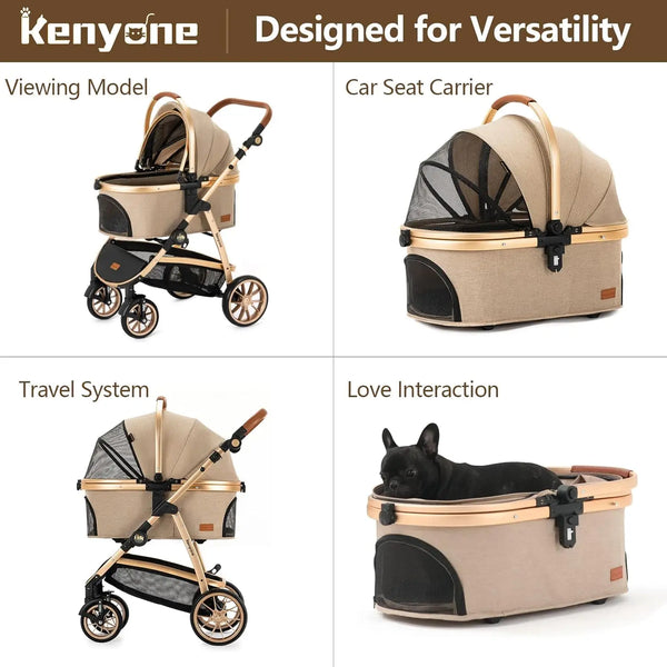 Pet Stroller 3 in 1 for Medium Small Size Dogs Luxury Large Cat Stroller Detachable Carrier for Puppy,Kitty,Doggie (C510L Khaki)