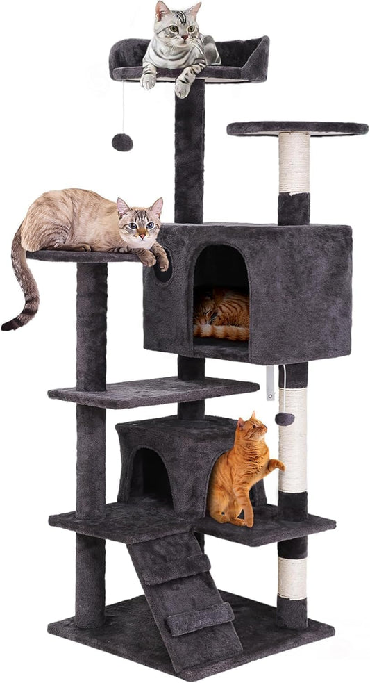 54 in Cat Tree for Indoor Cats Plush Cat Condo Multi-Level with Scratching Post, Jumping Platform Cat Play House Activity Center
