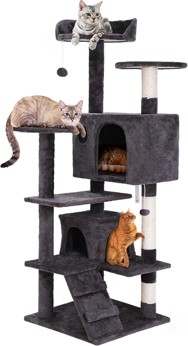 54 in Cat Tree for Indoor Cats Plush Cat Condo Multi-Level with Scratching Post, Jumping Platform Cat Play House Activity Center