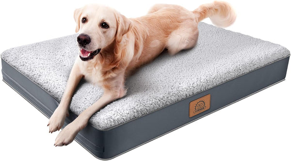 Orthopedic Dog Bed for Large Dogs - Waterproof Dog Crate Bed with Removable Washable Cover, Luxury Foam Support, Anti-Slip Bottom, (Grey)