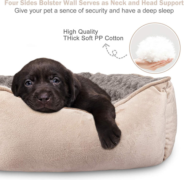 Rectangle Dog Bed for Large, Medium, and Small Dogs Machine Washable Sleeping Sofa Non-Slip Bottom Breathable Soft Puppy Bed Durable Orthopedic Calming Pet Cuddler, Multiple Size, Beige