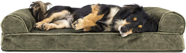Snoutique Orthopedic Foam Sofa Dog Bed with Washable & Removable Cover - Faux Fur/Velvet - Dark Sage, Dogs up to 35 Lbs - Medium