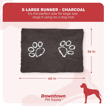 Microfiber Dog Mat for Muddy Paws, 60" X 36" Charcoal with Paw Print - Non-Slip, Absorbent and Quick-Drying Dog Paw Cleaning Mat, Washer and Dryer Safe - X-Large/Runner