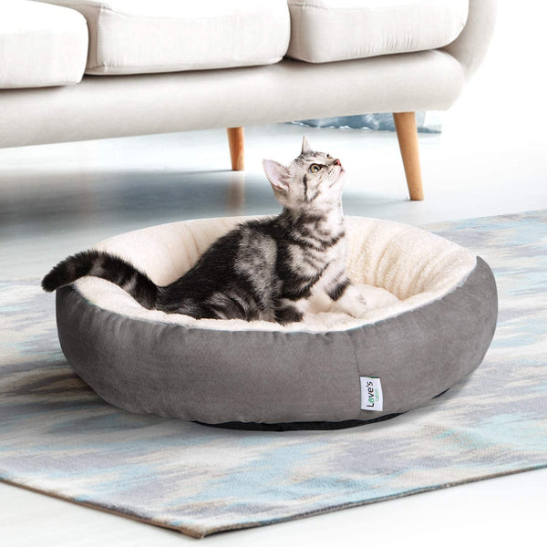Small round Cat and Dog Cushion Bed, 20In Bed for Cats or Small Dogs, Anti-Slip & Water-Resistant Bottom, Super Soft Durable Fabric Pet Beds, Washable Luxury Cat & Dog Bed Gray