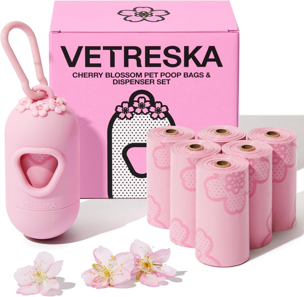 Cherry Blossom & Strawberry Scented Dog Waste Bags with Dispenser