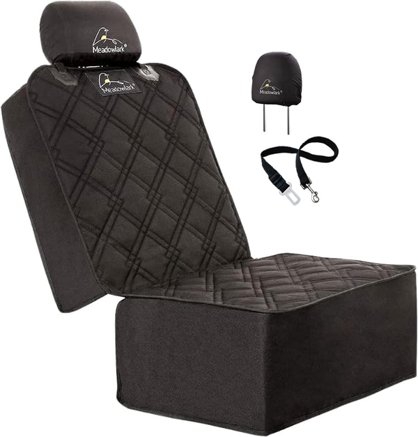 Front Car Seat Protector for Dogs in Trucks Cars & Suvs W/Free Seat Belt & Headrest Cover – 45 X 21 in Black