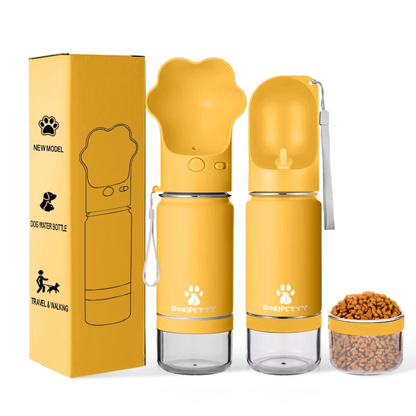 14oz Insulated Dog Water Bottle with Detachable Food Bowl
