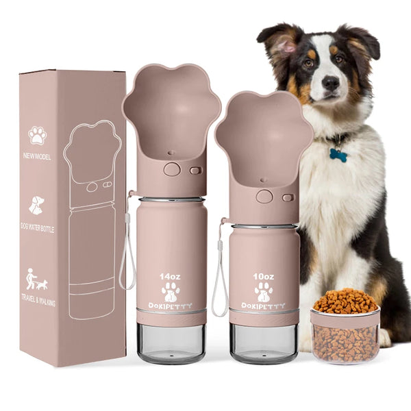 14oz Insulated Dog Water Bottle with Detachable Food Bowl