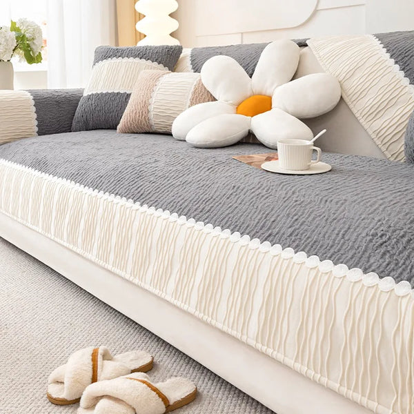 Sherpa Non-Slip Sofa Cover for Living Room Couch Cushion All Seasons Furniture Protector