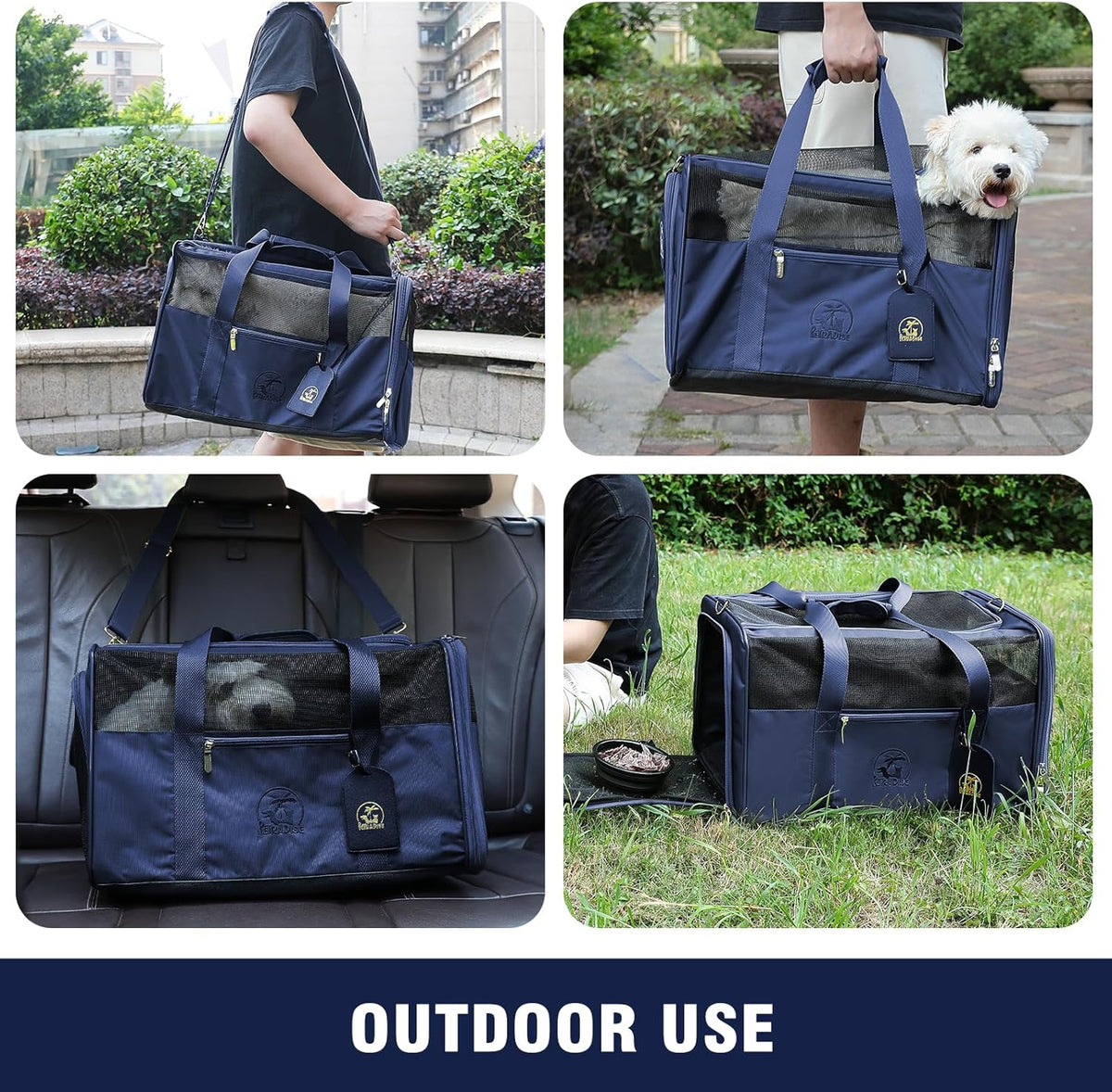 Luxury Pet Carrier for Dogs, Cats, Puppies - Airline TSA Approved, Durable Anti-Scratch Fabric, Soft-Sided, Consistent Airflow, Foldable Design, Cushion Pad, Travel (Navy Blue, Medium)