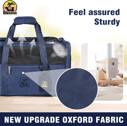 Luxury Pet Carrier for Dogs, Cats, Puppies - Airline TSA Approved, Durable Anti-Scratch Fabric, Soft-Sided, Consistent Airflow, Foldable Design, Cushion Pad, Travel (Navy Blue, Medium)