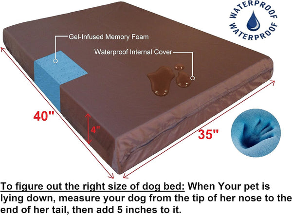 Luxury Extra Large Orthopedic Memory Foam Dog Bed for Large Dogs with Durable Waterproof Internal Case, Removable Washable Denim Cover and Extra Bonus Pet Bed Cover