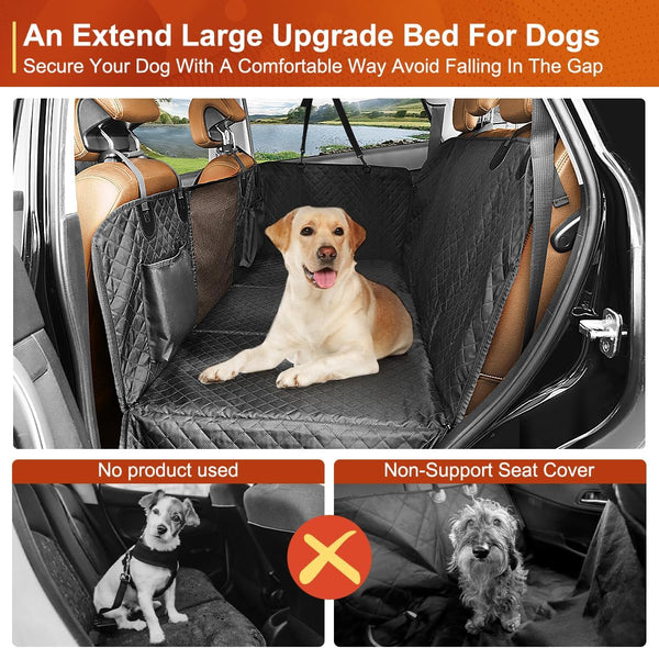Dog Car Seat Cover - Non Inflatable Hammock for Back Seat, Hard Bottom Protector for Cars, Trucks & Suvs