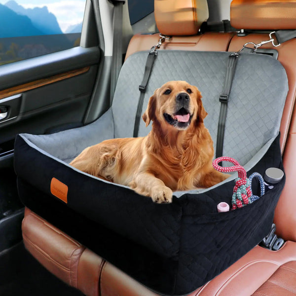 Dog Car Seat for Medium/Large Dog up to 55 lbsDog Car Bed with Breathable Fabric and Memory SpongeDog Booster Seat for 2 Small Dogs with Thick Cushion Pet Travel Car Bed with Seatbelt and Pockets
